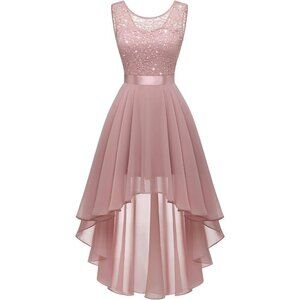 BeryLove Women Blush Sequin Chiffon Scoop Neck Sleeveless Lace Cocktail Dresses